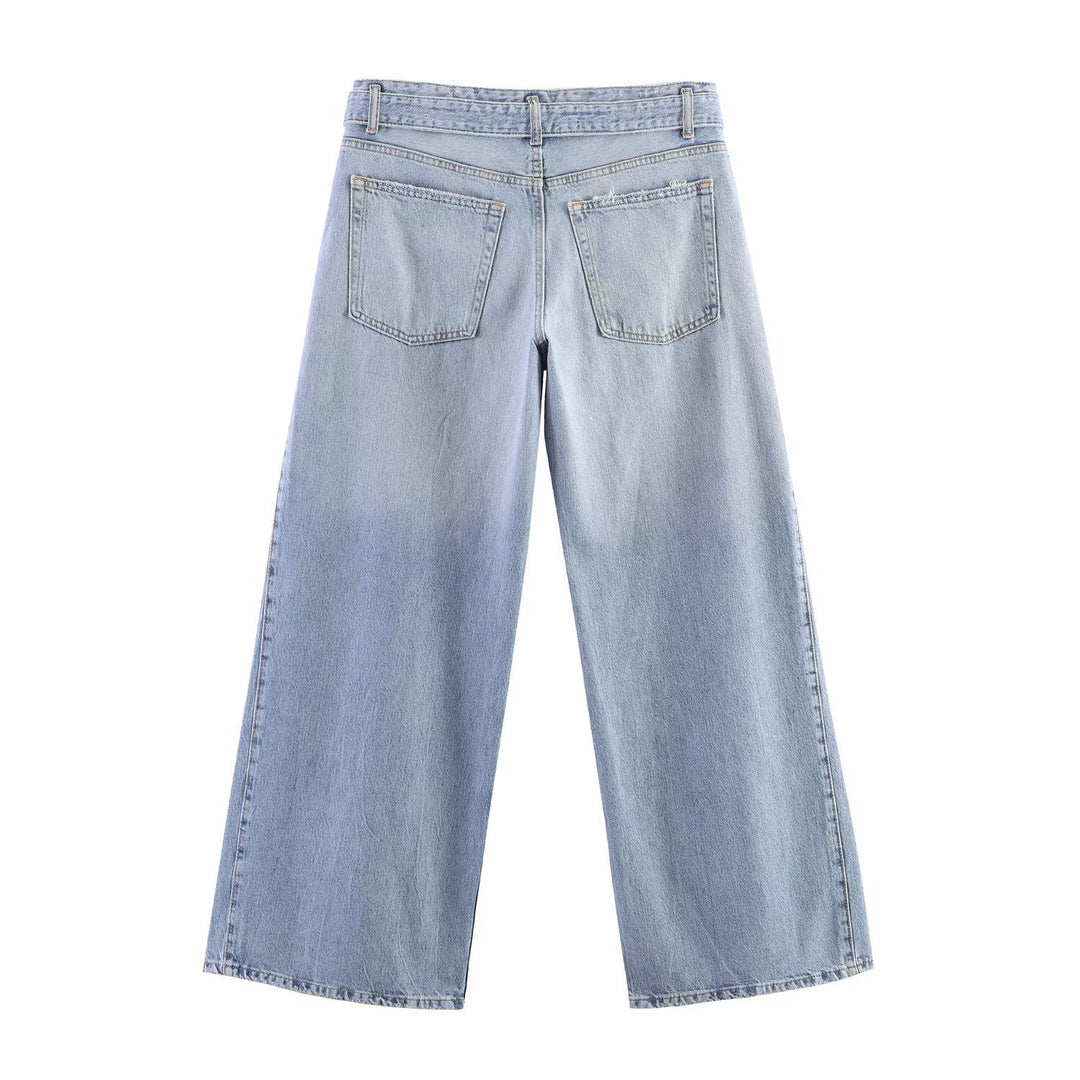 Damen Weite Denim-Hose mit extraweitem Schlag und seitlichen Falteinsätzen Nord Taschen