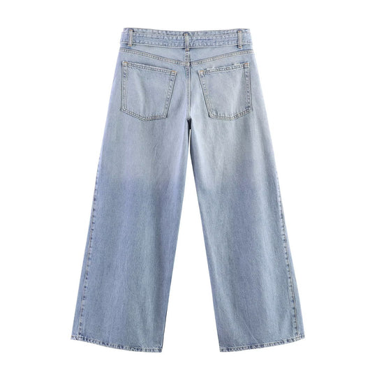 Damen Weite Denim-Hose mit extraweitem Schlag und seitlichen Falteinsätzen Nord Taschen