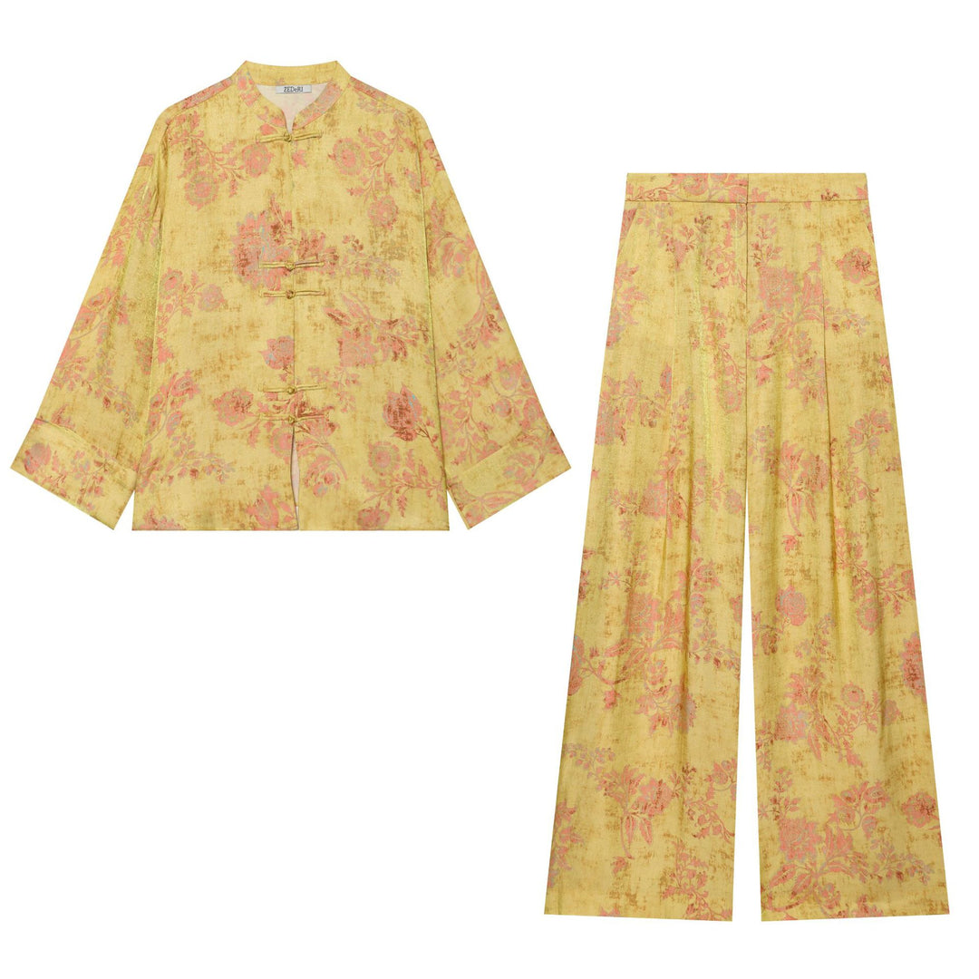 Damen Hochtaillierte Palazzo‑Hose aus Brokat‑Jacquard mit weitem Bein Nord Taschen
