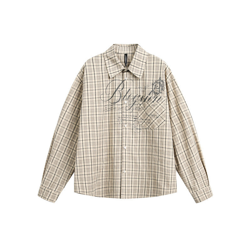 Damen Karierte Oversize-Hemdbluse mit Brusttasche und dekorativem Schriftprint Nord Taschen