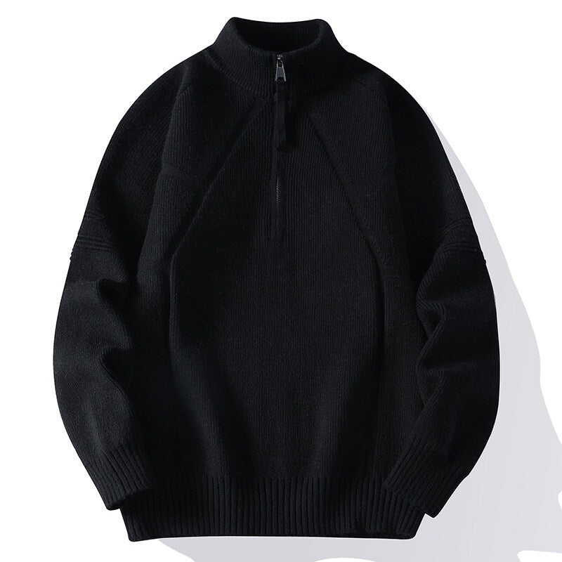 Herren Strick-Halbzip-Pullover mit Stehkragen und strukturierten Rippdetails Nord Taschen