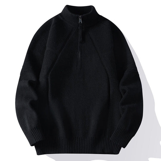 Herren Strick-Halbzip-Pullover mit Stehkragen und strukturierten Rippdetails Nord Taschen