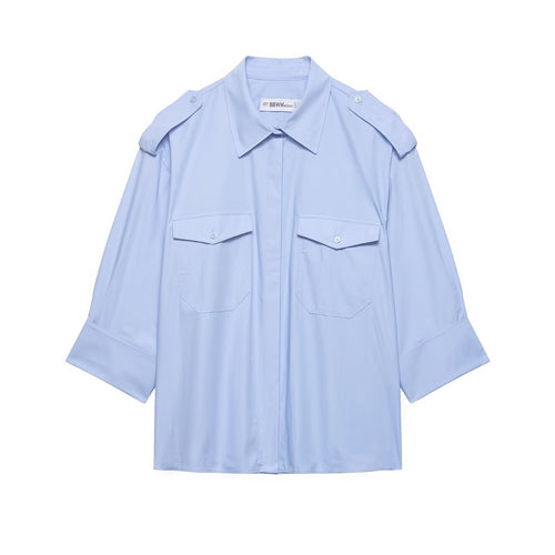 Damen Oversized Hemdbluse mit Epauletten und aufgesetzten Brusttaschen Nord Taschen