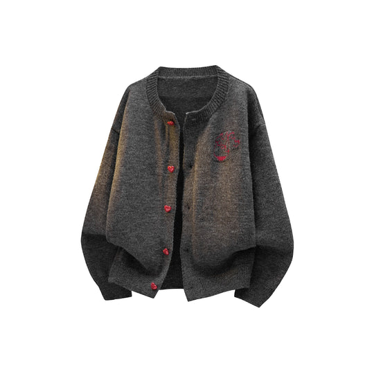 Damen Kuscheliger Grobstrick Cardigan mit Herz-Knöpfen Nord Taschen