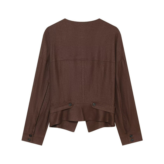 Damen Leichte asymmetrische Blusenjacke mit diagonaler Knopfleiste Nord Taschen