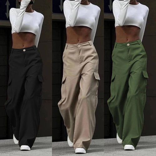 Damen Weite High-Waist Cargo-Hose mit Oversized-Silhouette und Klappentaschen Nord Taschen
