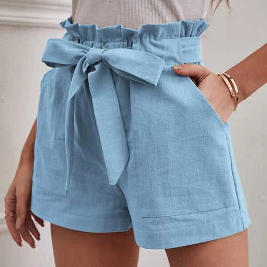 Damen elegante Shorts mit Bindegürtel und breitem Bund