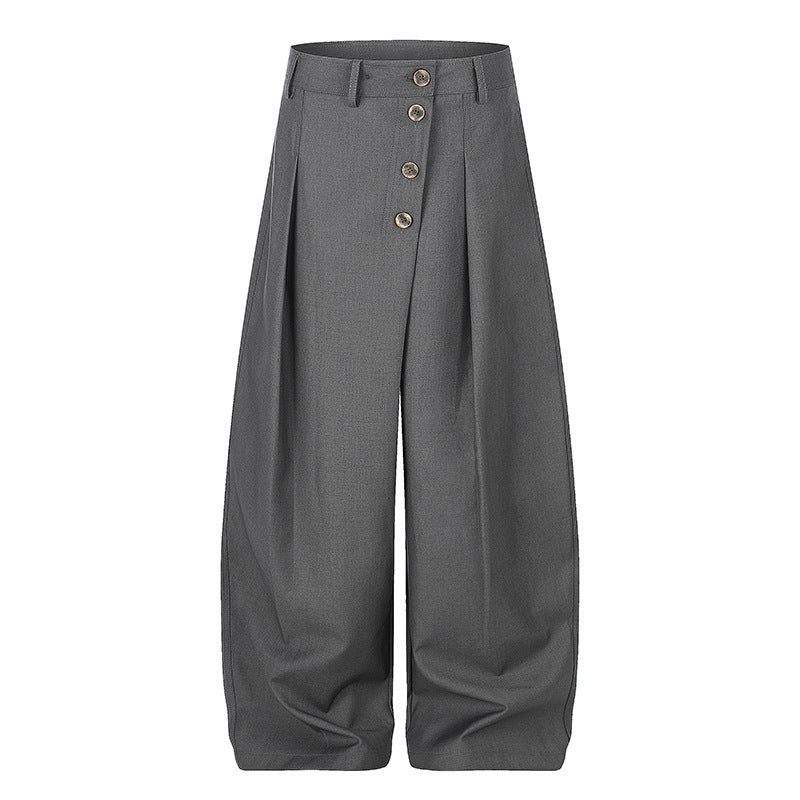 Damen Weite Palazzo-Hose mit hoher Taille, Bundfalten und asymmetrischer Knopfleiste Nord Taschen