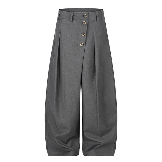 Damen Weite Palazzo-Hose mit hoher Taille, Bundfalten und asymmetrischer Knopfleiste Nord Taschen