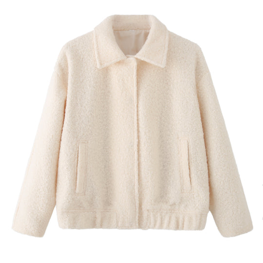Damen Teddy-Boxy-Jacke mit Hemdkragen, Eingrifftaschen und elastischem Saum Nord Taschen