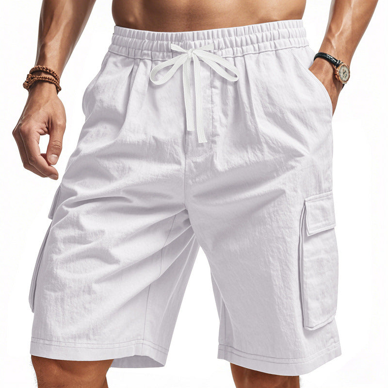 Herren nan knielange Utility-Shorts aus leichtem Baumwollmix mit elastischem Tunnelzugbund und aufgesetzten Klappentaschen