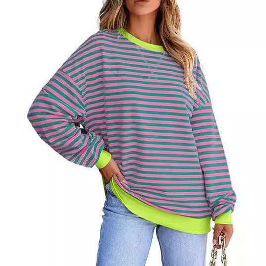 Damen Lässiger Sweater mit Breiten Streifen