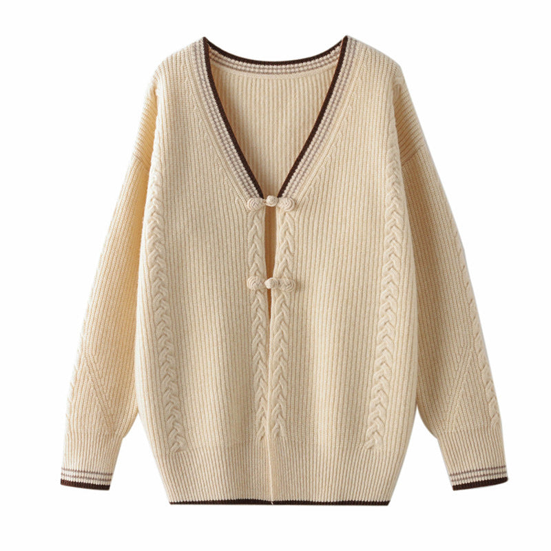 Damen Strickcardigan mit Zopfmuster und dekorativen Knotenverschlüssen Nord Taschen