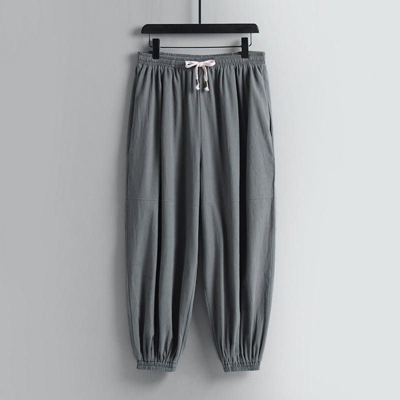 Damen weite Baumwoll-Leinen-Freizeithose mit Kordelzug und elastischen Knöchelbündchen Nord Taschen