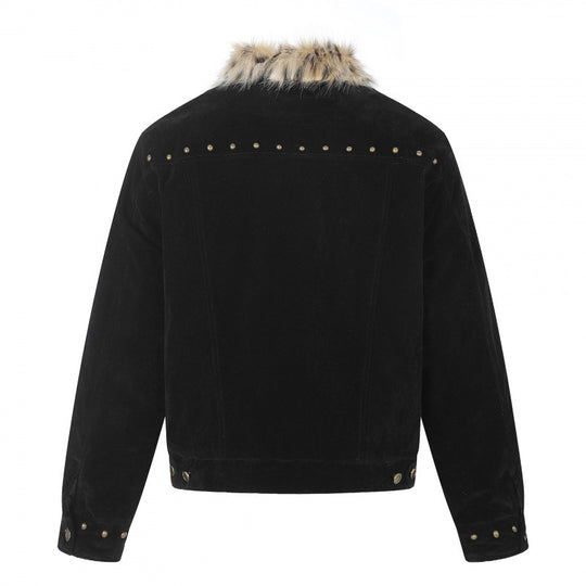 Herren Kurzjacke aus Velourslederimitat mit Kunstfellkragen und Nieten-Details Nord Taschen