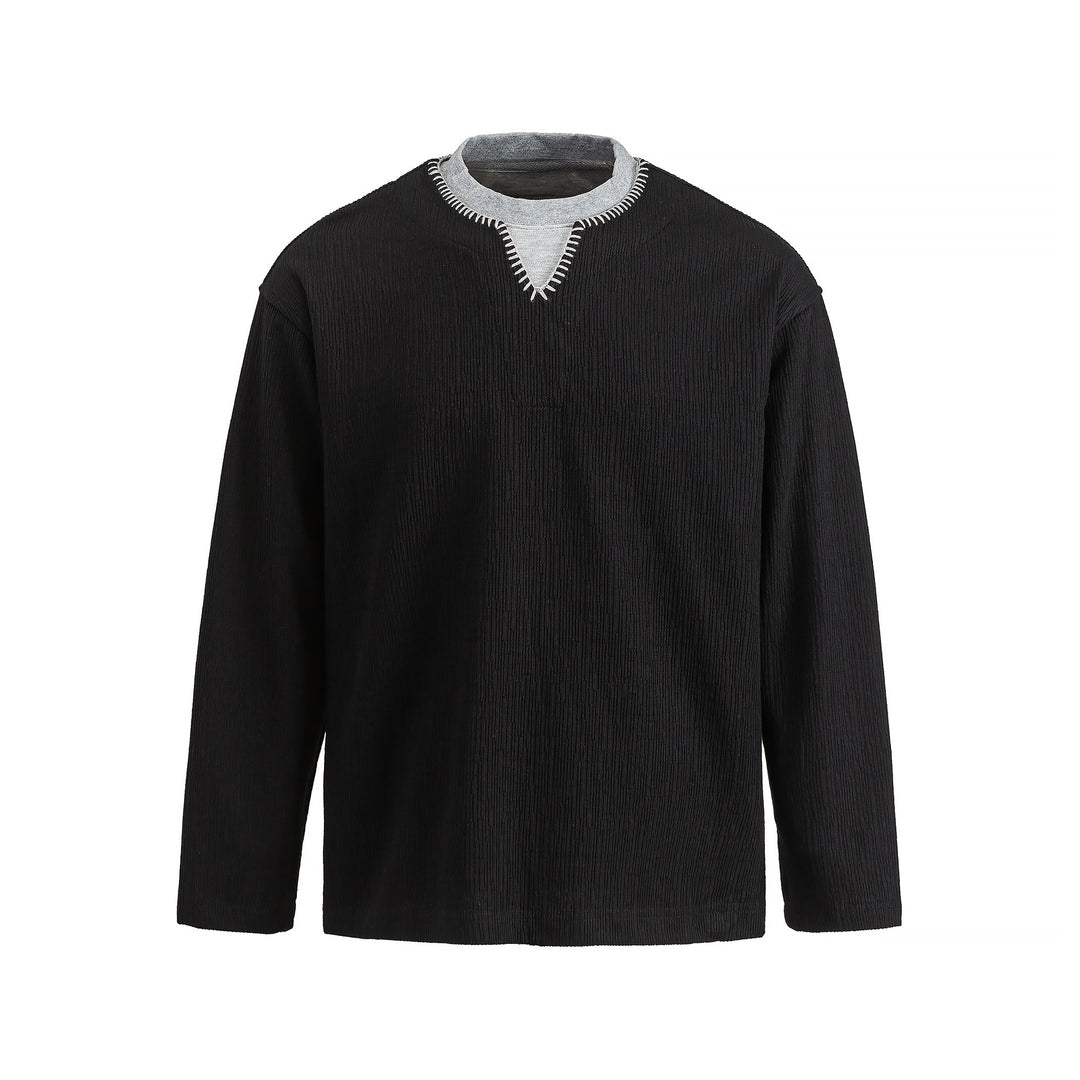 Herren Texturierter Sweatshirt-Pullover mit Lagenkragen und dekorativer Ziernaht Nord Taschen