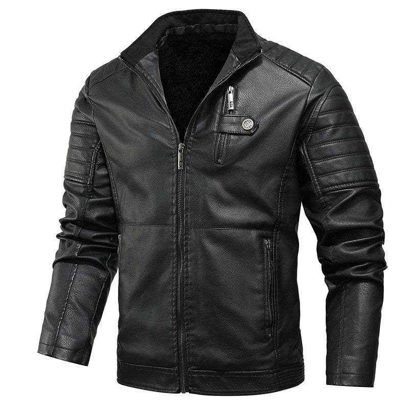Herren schlanker Kunstleder‑Fieldblouson mit Stehkragen, Brustpattentaschen und Reißverschluss Nord Taschen