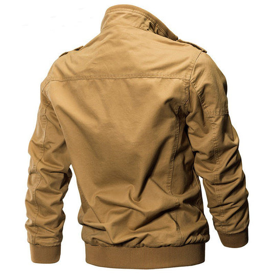 Herren Militärisch inspirierte Canvas-Übergangsjacke mit Stehkragen und Epauletten Nord Taschen