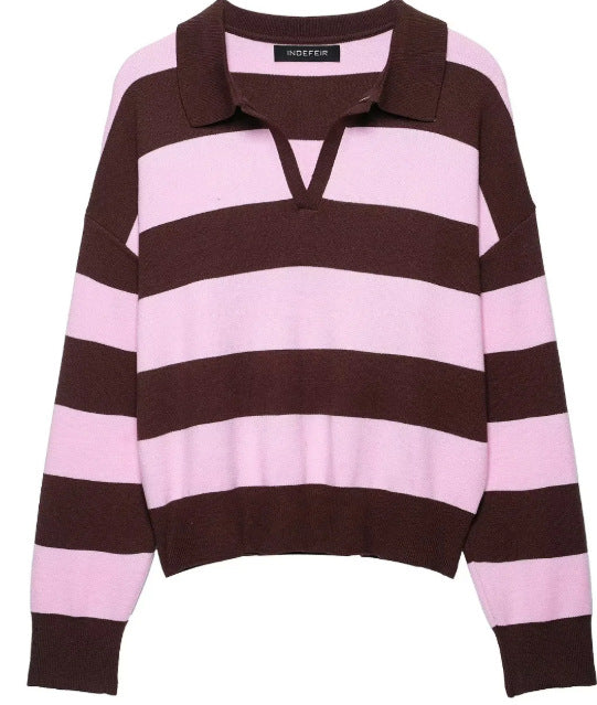 Damen Cropped Rugby-Strickpullover mit Kentkragen und V‑Ausschnitt Nord Taschen