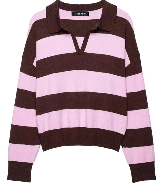 Damen Cropped Rugby-Strickpullover mit Kentkragen und V‑Ausschnitt Nord Taschen