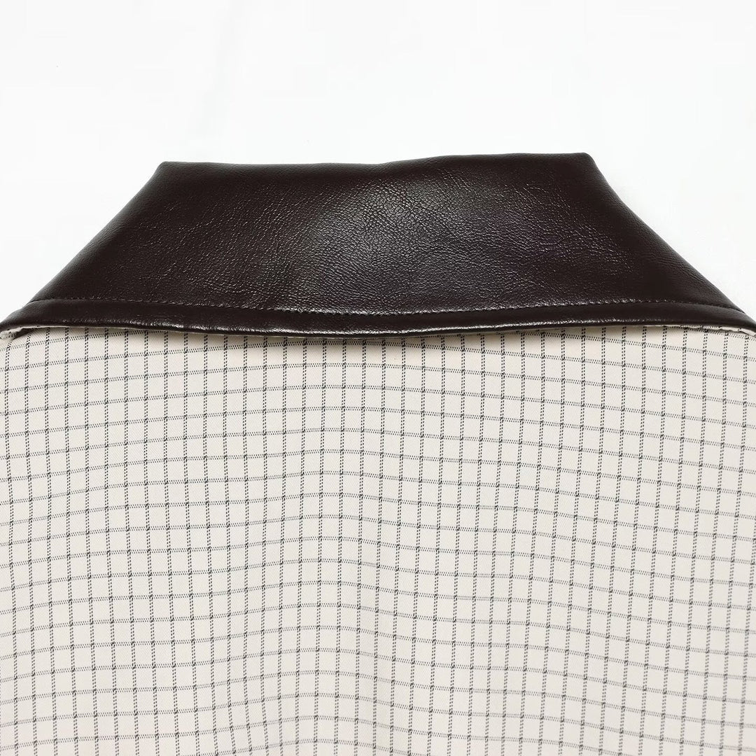 Damen Cropped Blousonjacke im Boxy‑Schnitt mit feinem Karomuster und Kontrast-Kunstlederkragen Nord Taschen