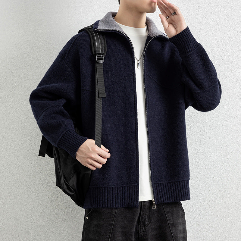 Herren Strick-Zipjacke mit Kontrastkragen und Rippbündchen Nord Taschen