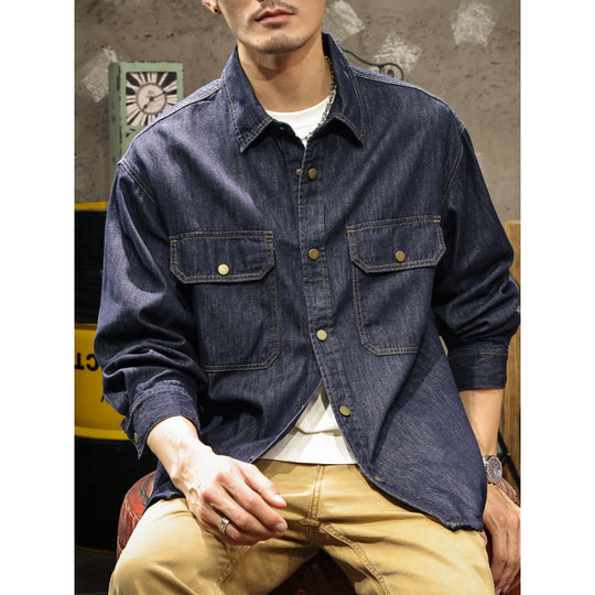 Herren Jeans-Worker-Hemdenjacke mit Druckknopfleiste und Overshirt-Schnitt Nord Taschen