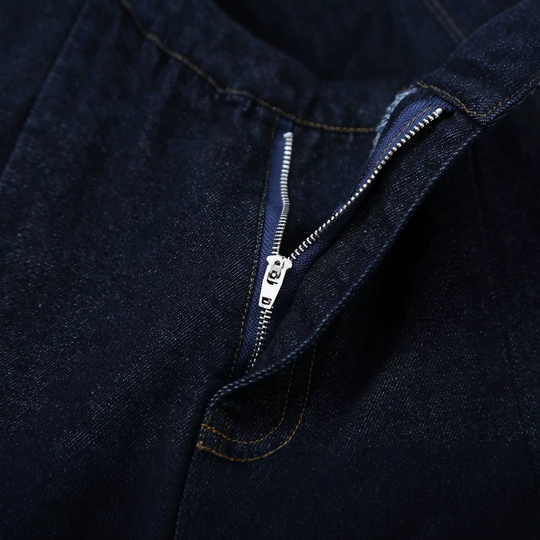 Damen Hochtaillierte weite Denim-Hose mit Bundfalten und zentraler Bügelfalte Nord Taschen
