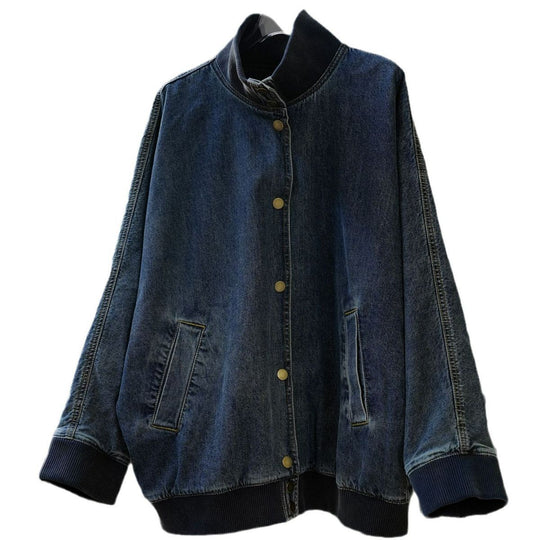 Damen Oversized Jeans-Bomberjacke mit Rippkragen und Druckknopffront Nord Taschen