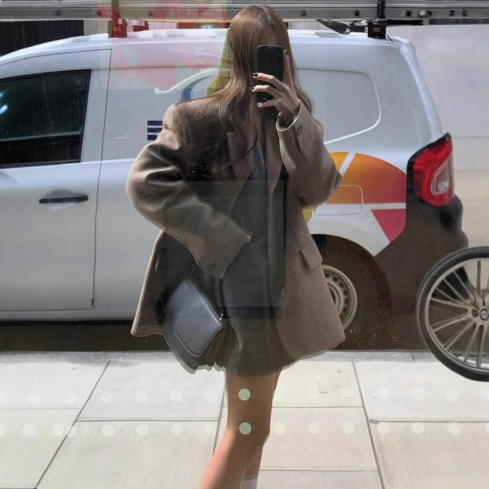 Damen Oversize Wollmix-Mantelblazer mit kastiger Silhouette und Pattentaschen Nord Taschen