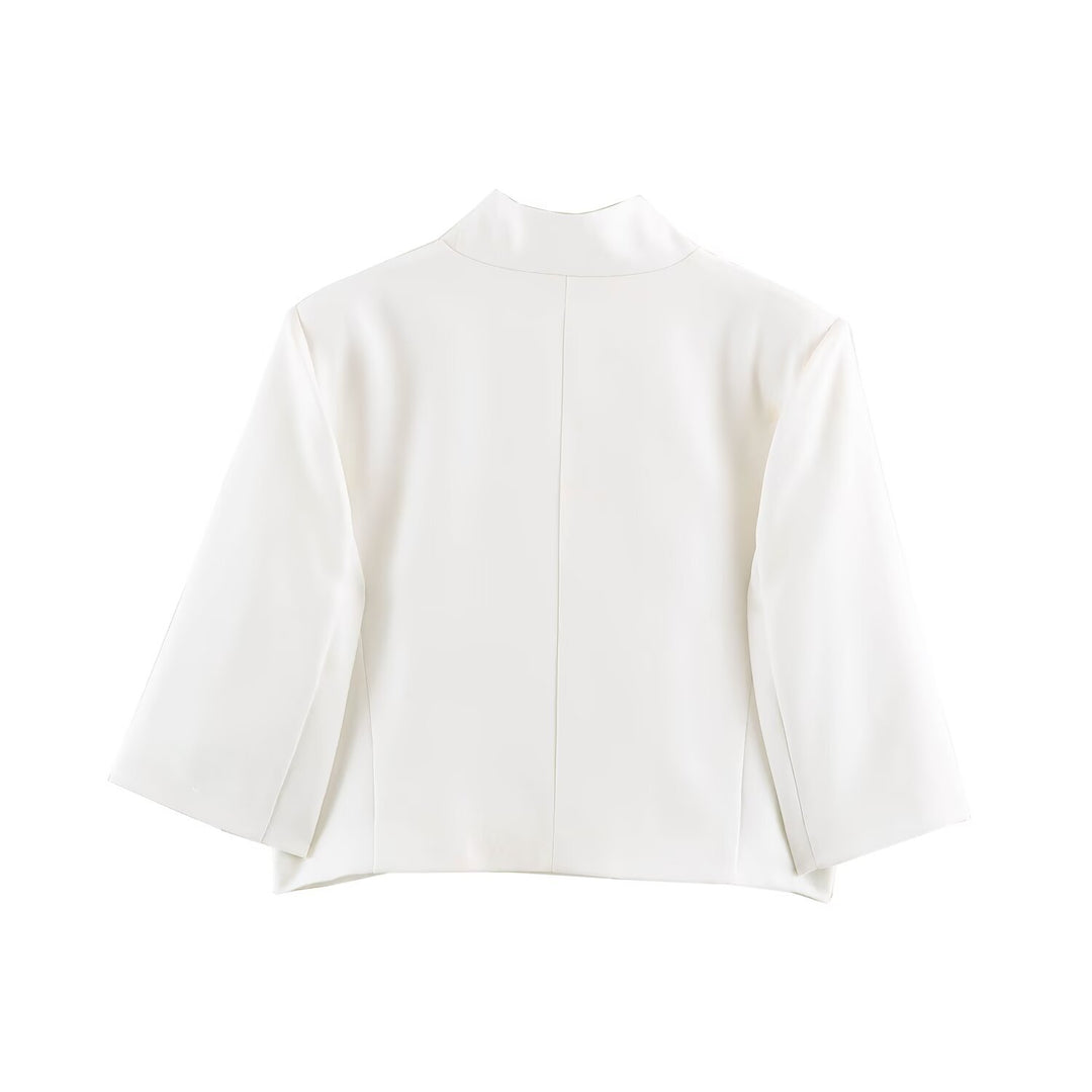 Damen Elegante Cropped-Jacke mit Stehkragen, verdeckter Knopfleiste und 3/4-Ärmeln Nord Taschen