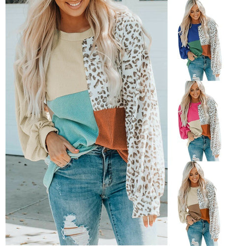 Damen Oversize-Patchwork-Pullover mit Animalprint und Strukturstrick Nord Taschen