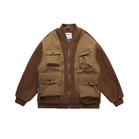 Herren Teddy-Fleece Bomberjacke mit Utility-Taschen und Nylon-Einsätzen Nord Taschen