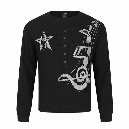 Damen Langarmshirt im Henley-Style mit musikalischem Print und Rundhalsausschnitt Nord Taschen