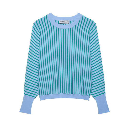 Damen Leichter Rundhals-Feinstrickpullover mit schmalen Längs- und Diagonalstreifen Nord Taschen