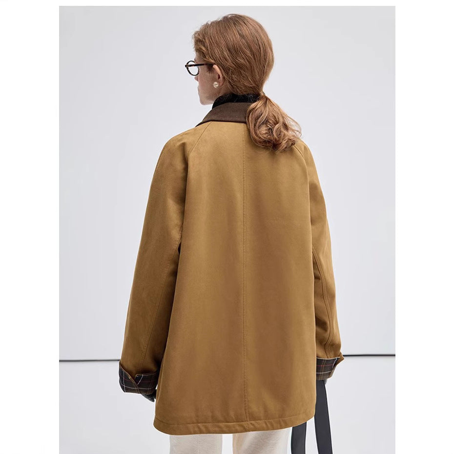 Damen Modische Übergangsjacke aus weichem Material mit Karomuster Nord Taschen