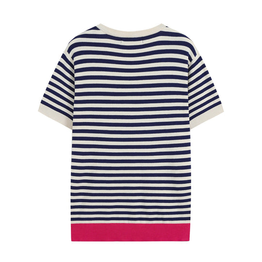 Damen Kurzärmeliges gestreiftes Ripp‑Strickshirt mit Kontrastbündchen Nord Taschen