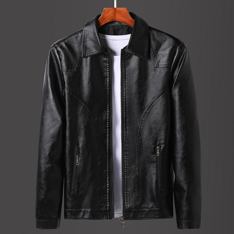 Herren Minimalistisches Lederoptik-Zip-Blouson mit ergonomischen Nahtlinien und Hemdkragen Nord Taschen