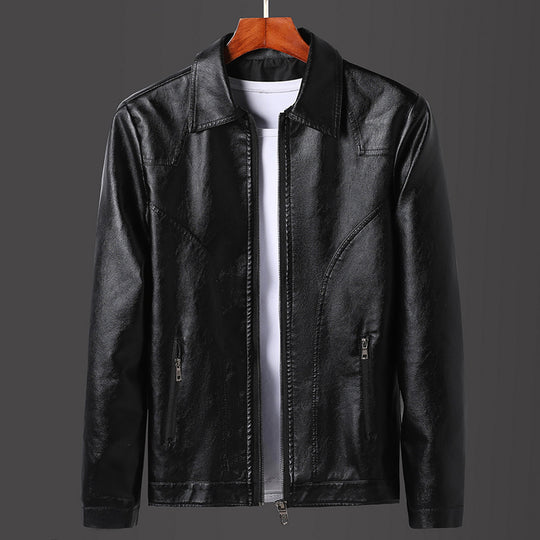 Herren Minimalistisches Lederoptik-Zip-Blouson mit ergonomischen Nahtlinien und Hemdkragen Nord Taschen