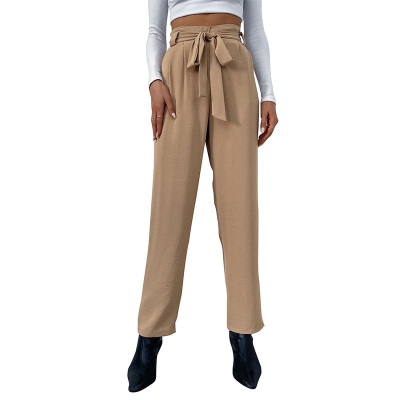 Damen Hochtaillierte Hosen mit Bindegürtel Nord Taschen