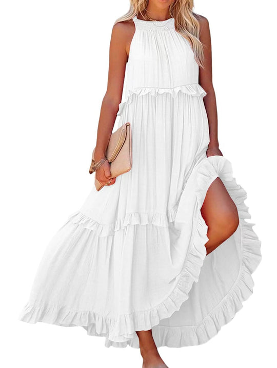 Damen Maxikleid mit Rüschendetails und luftiger Silhouette