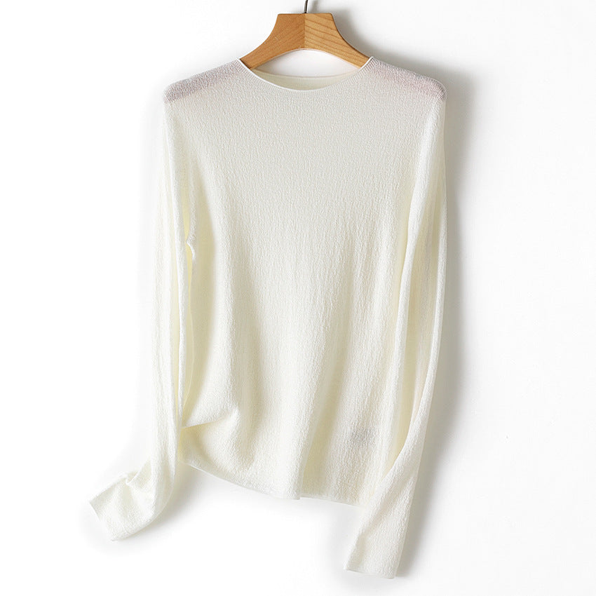 Damen Feinstrick-Longsleeve mit Rundhals und leichter Struktur Nord Taschen