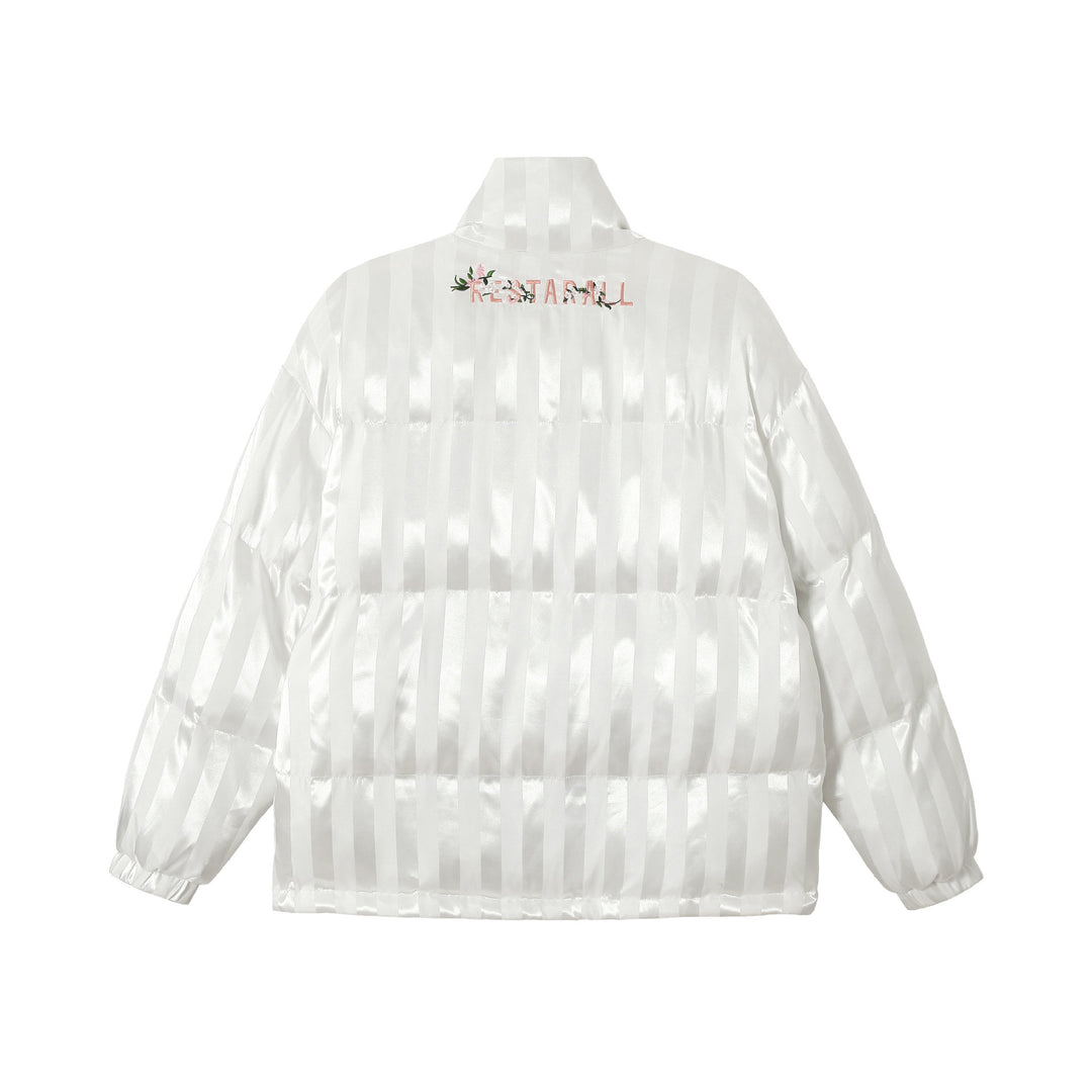 Damen Boxy gesteppte Satin‑Pufferjacke mit floralem Stickdetail Nord Taschen