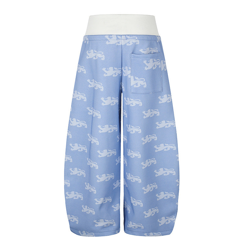 Damen Weite Culotte‑Palazzohose aus Sweat mit hohem Rippbund, Tunnelzug und heraldischem Wappenprint Nord Taschen
