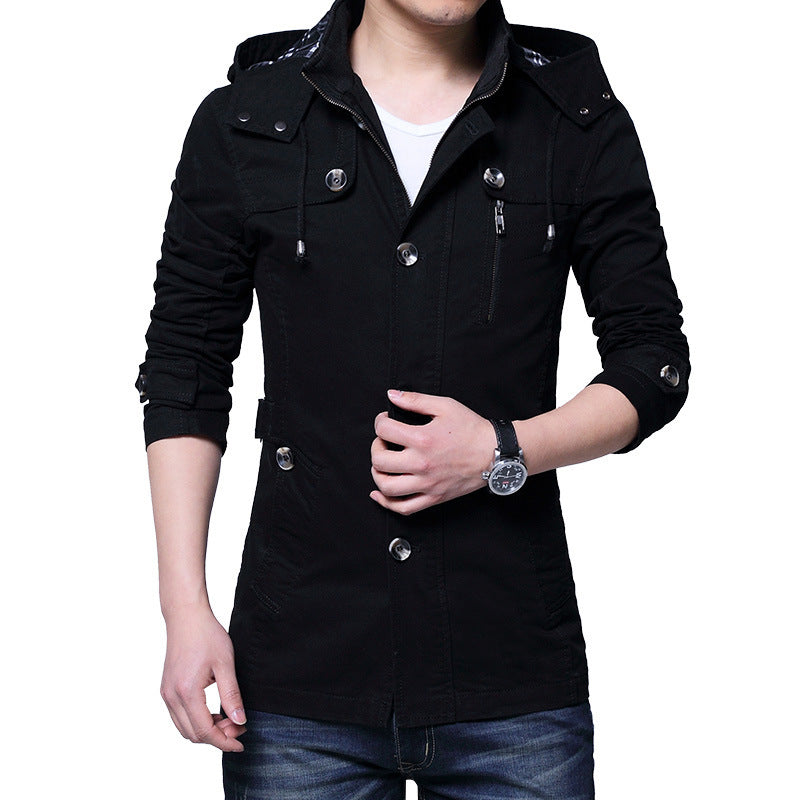 Herren leichte Baumwoll-Fieldjacke mit Kapuze, zweifachem Verschluss und Rollärmel Nord Taschen
