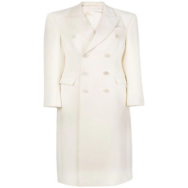Damen Schmal geschnittener zweireihiger Wollmix‑Longcoat mit markanter Schulter Nord Taschen