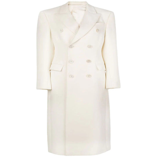 Damen Schmal geschnittener zweireihiger Wollmix‑Longcoat mit markanter Schulter Nord Taschen