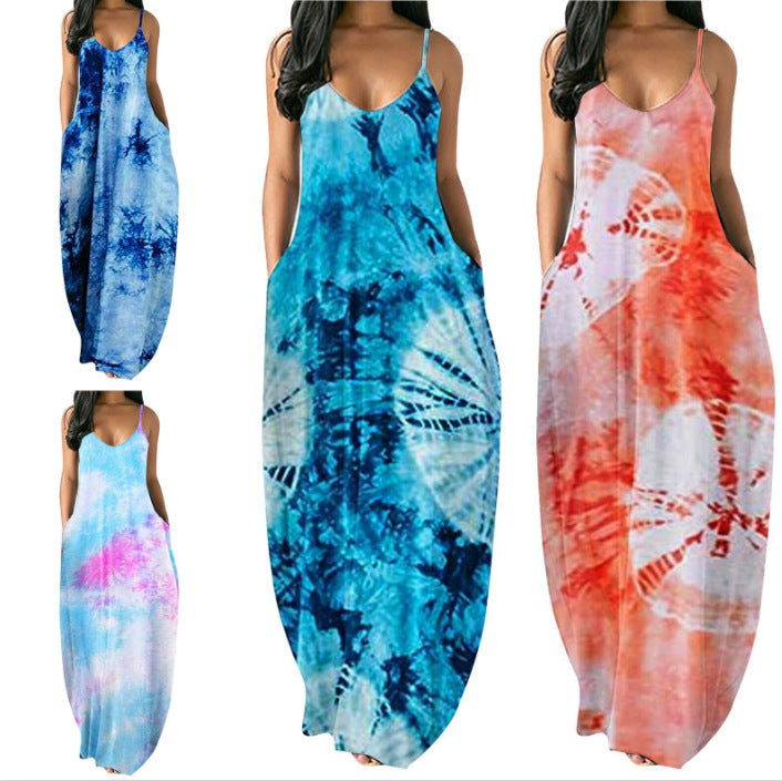 Damen Bohemian Batik-Maxikleid mit Taschen Nord Taschen