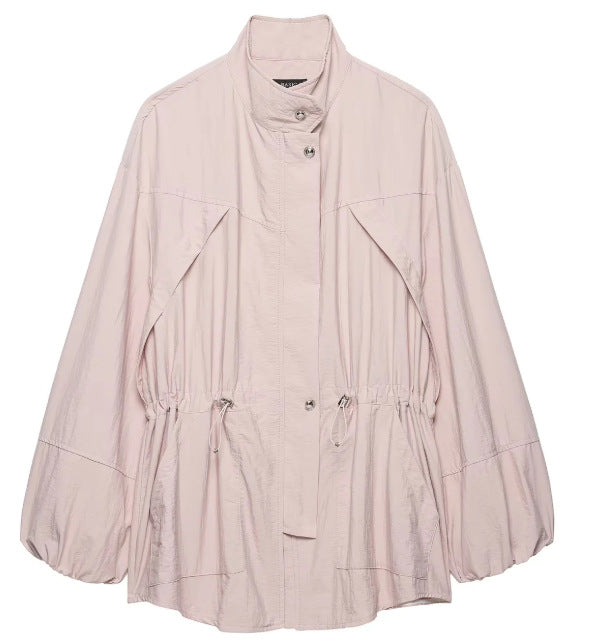 Damen Leichte Oversize‑Utilityjacke mit Tunnelzug‑Taillierung, Stehkragen und Ballonärmeln Nord Taschen