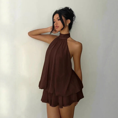 Damen lässiges Trägerkleid mit hochgeschlossenem Design und gerafftem Saum